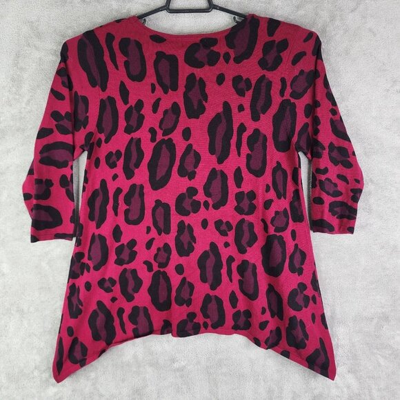Womens Questions by Say What Pink & Black Tunic Top Shirt Cheeta Animal Print L - Picture 7 of 10